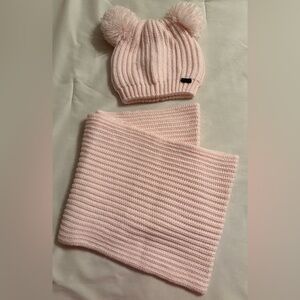 Light Pink Knit Pom-Pom Hat and Infinite Scarf Set